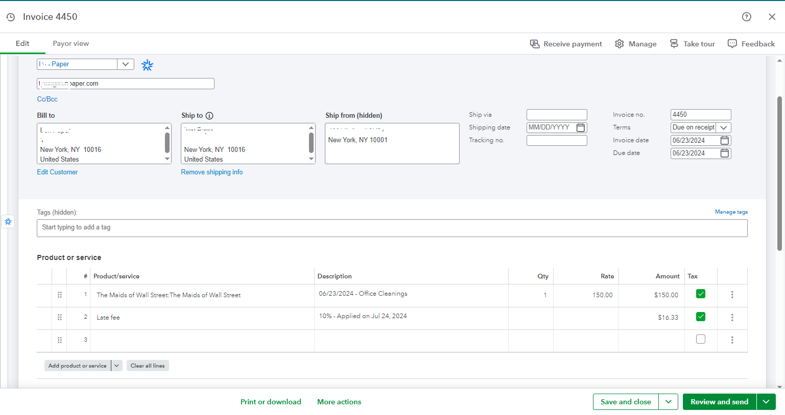 Quickbooks invoicing